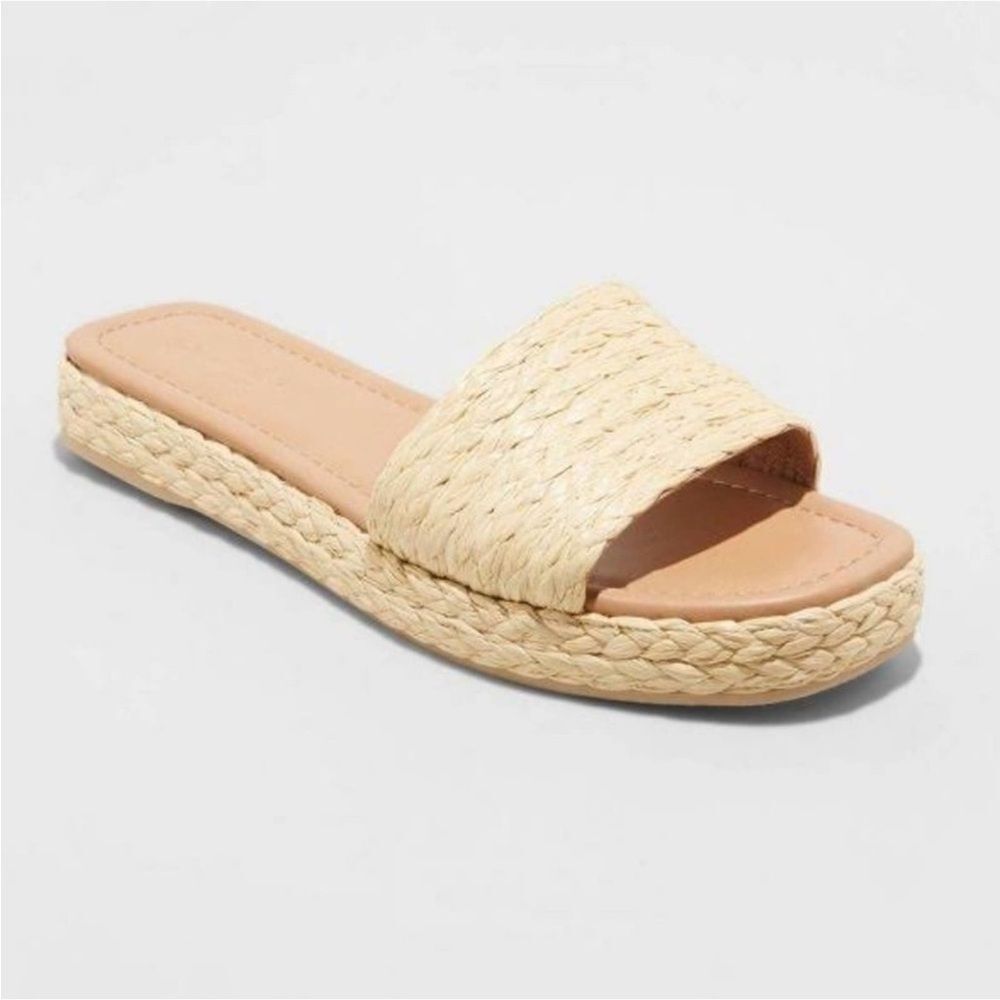 NWT Universal Thread Mardi Raffia Platform Slide Sandals Natural Size 8.5